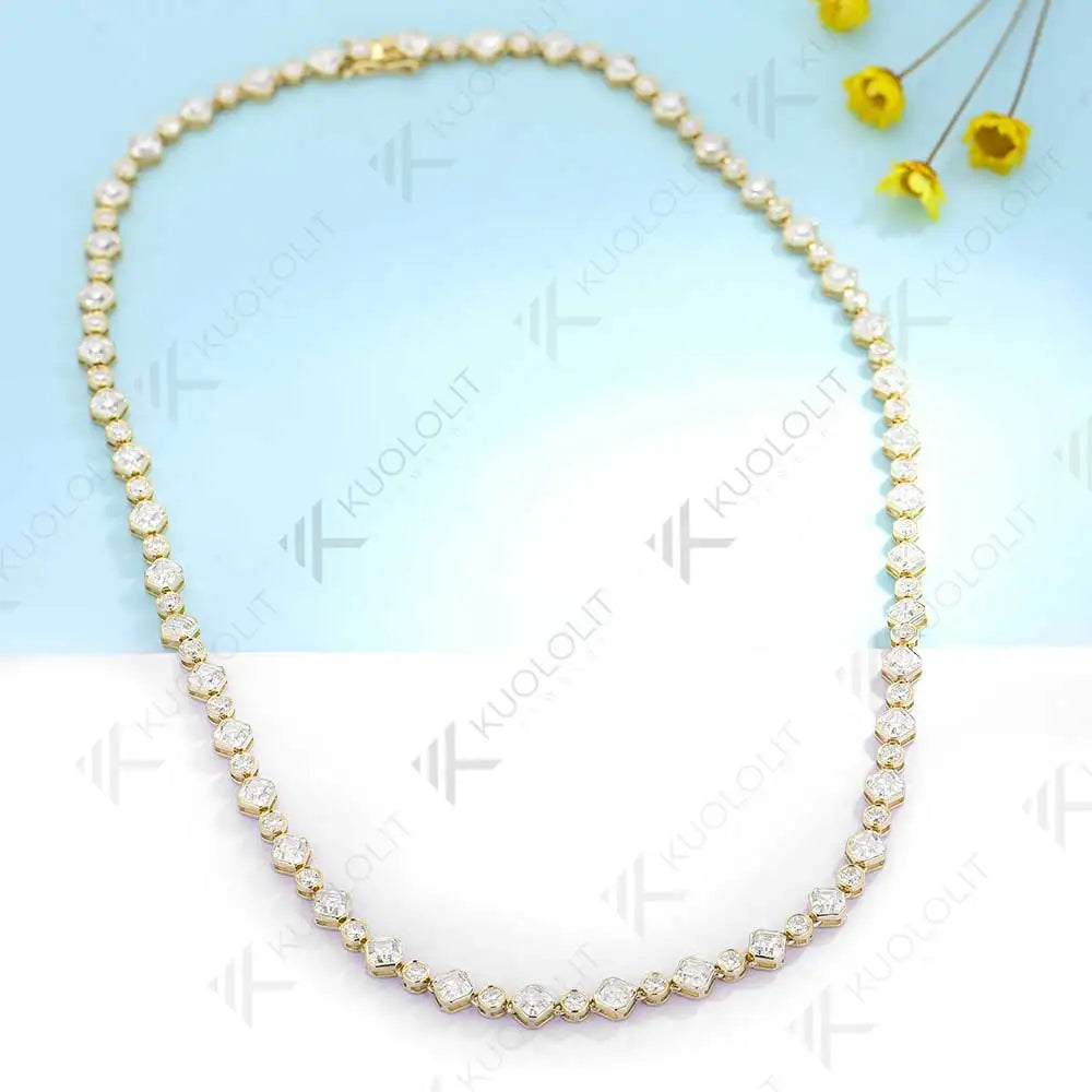 Kuololit Moissanite Tennis Necklace for Women Solid 18K 14K 10K Gold Asscher Necklace for Anniversary Engagement Christmas Gifts