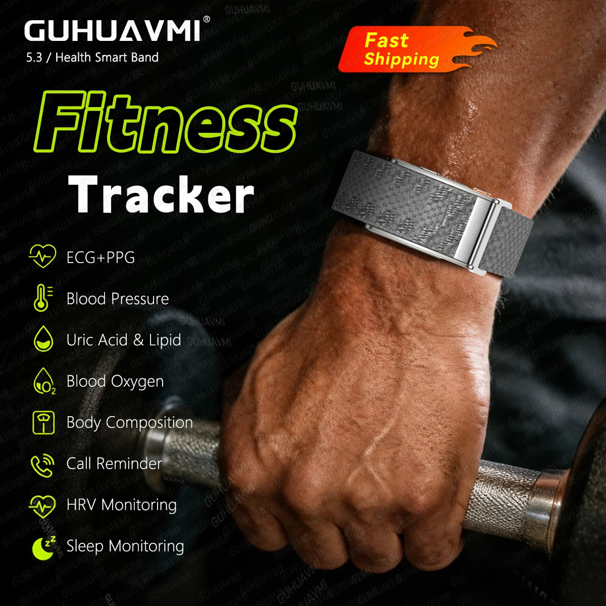 Newly Men Women Smart Band ECG Blood Pressure Uric Acid Monitor 3ATM Waterproof Sports Fitness Tracker Bracelet For Android iOS