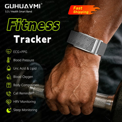 Newly Men Women Smart Band ECG Blood Pressure Uric Acid Monitor 3ATM Waterproof Sports Fitness Tracker Bracelet For Android iOS