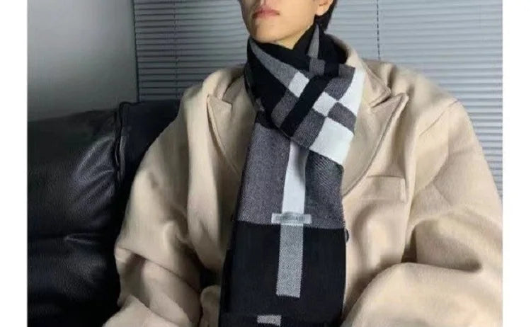 Winter Men Scarf Keep Warm Scarf Casual Fashion Brand Designers Knit Neckerchief Patchwork Wool Cashmere Scarf Shawl Wrap AC2228
