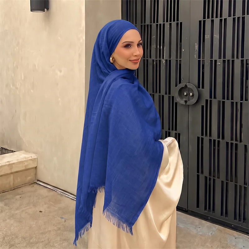 New Long Scarf Women Cotton Scarf Beach Hijab Shawls and Wraps 2026 Luxury Brand Solid Color  Echarpe Designer