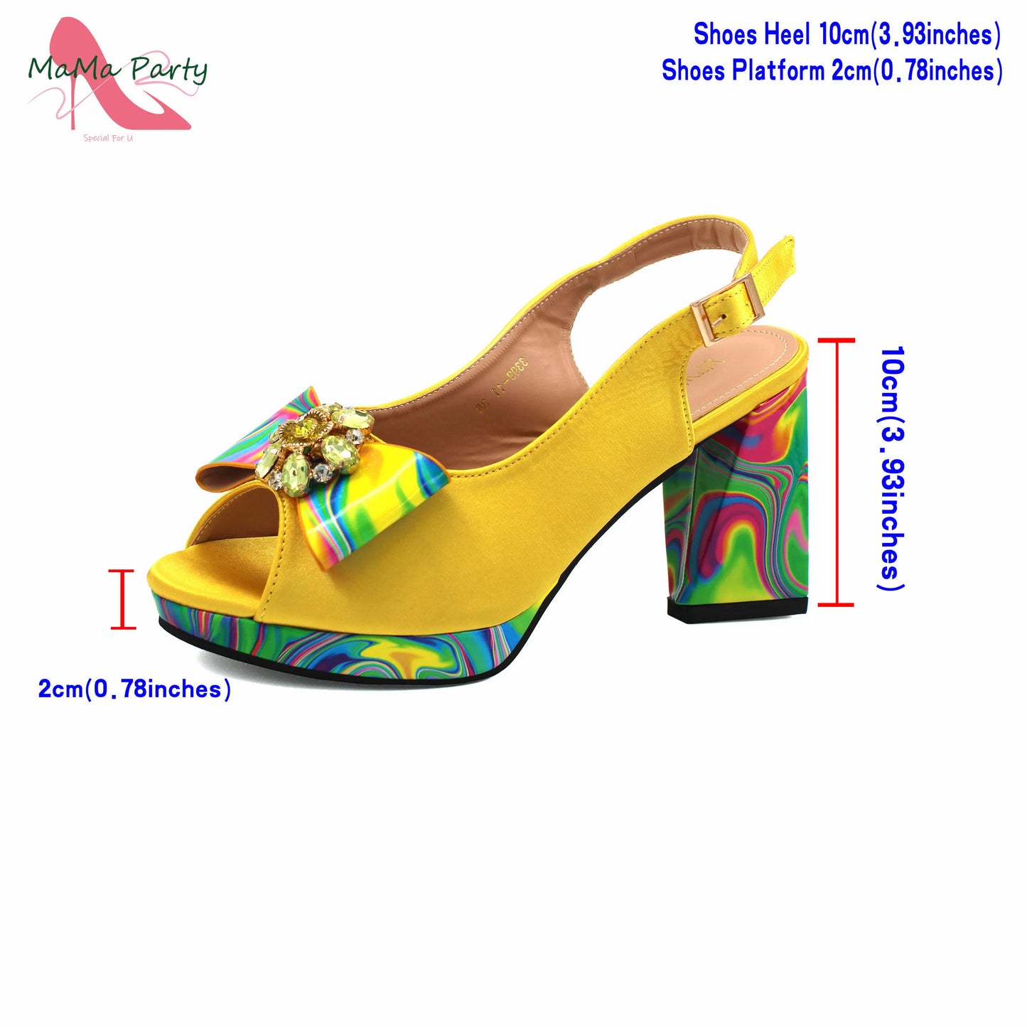 2024 New Design Italian Women Shoes and Bag to Match in Super High Heels in Yellow African Ladies Sandals for Wedding Party