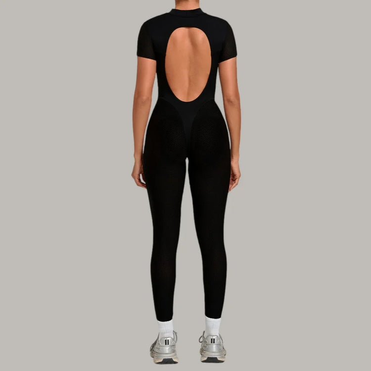 Sexy One-Piece Womens Tracksuit Long Sleeved Sports Rompers Running Yoga Jumpsuit High Stretch Push Up Fitness Workout Bodysuits