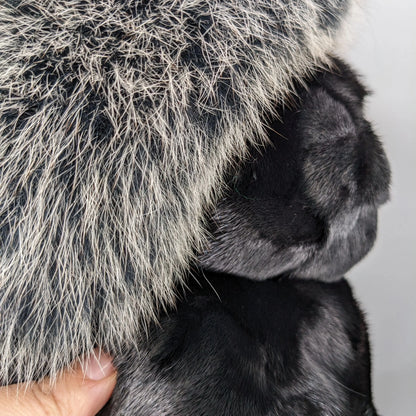 long mink fur black coat with big furry fox fur collar and cuffs overcoat length 95 cm 241205