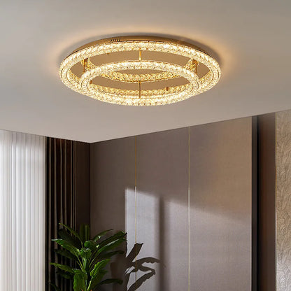 Modern Luxury Led Dimmable Chandelier Foyer Crystal Ceiling Lights Lustre Indoor Light Lamparas Round Steel Led Luminarias