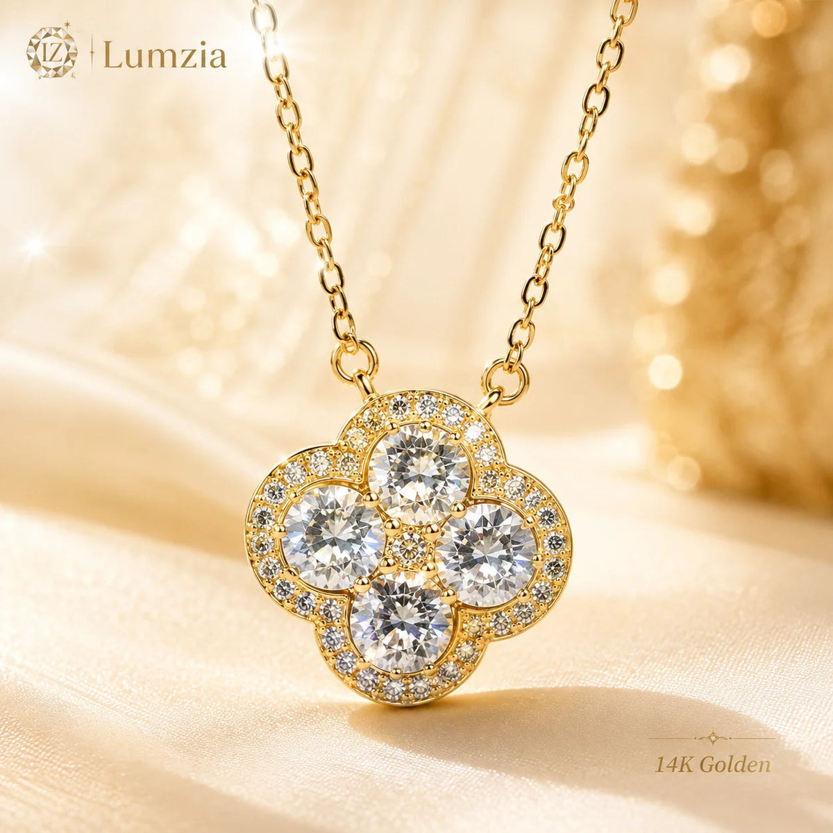 Moissanite Four Leaf Clover Necklace GRA Certificate Plated Copper Lucky Pendant Chain Vintage Gift for Women