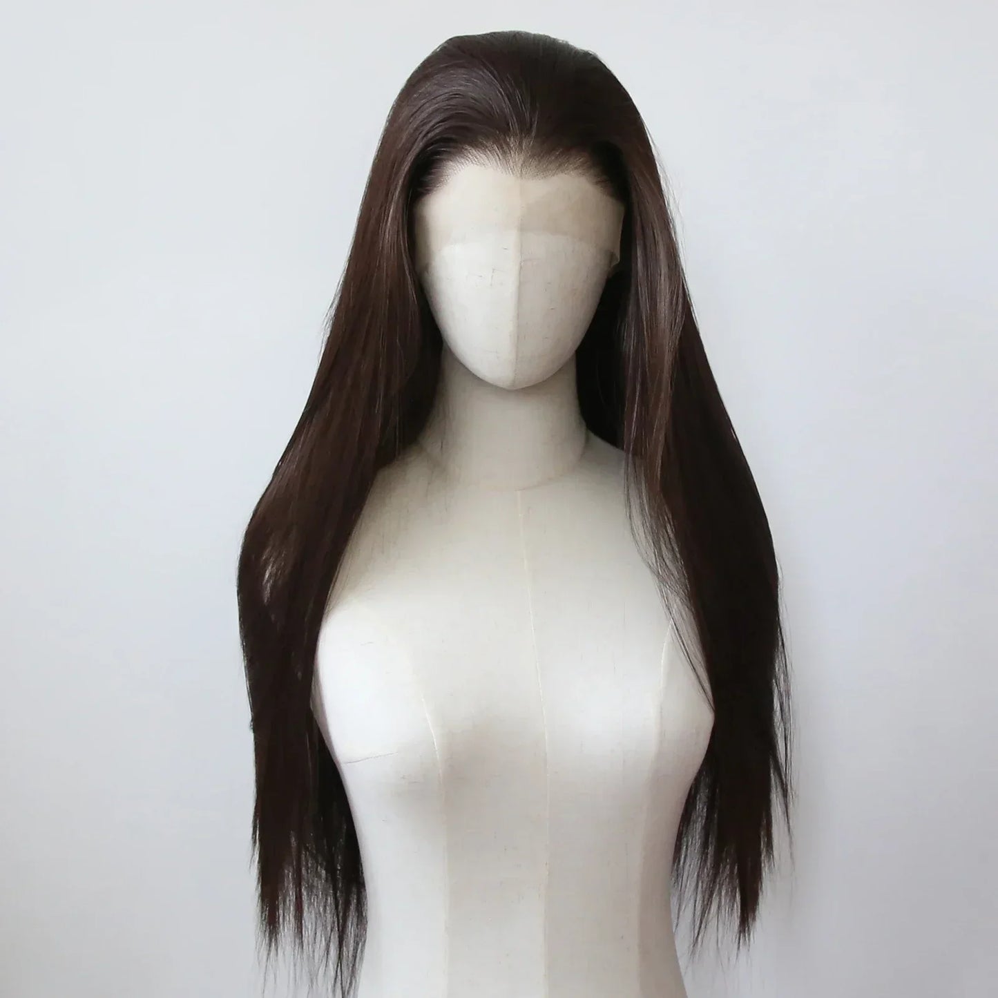 Ashely 13*4 Dark Brown Synthetic Lace Front Wigs Brown Long Straight Lace Front Wig for Women Pre Plucked Natural Hairline
