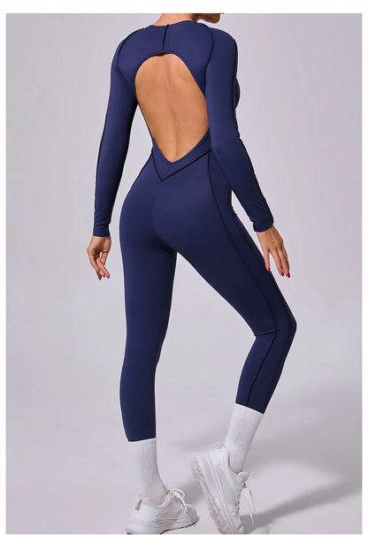 Women's Sports Jumpsuit Kit Yoga Fitness Bodysuit Hip-lifting Open Back Tight High Elasticity Outdoors Gym Workout Sexy Clothes