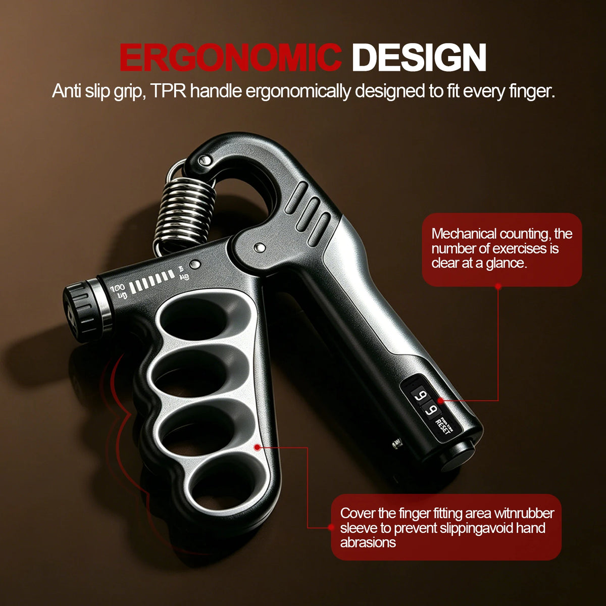 Adjustable Hand Grip Strengthener Trainer with Electronic Counter, Grip Strength Training Tool 5-100KG, Forearm Wrist Exerciser, Finger Exercise Equipment for Men Women Fitness, Bodybuilding, Climbing, Golf, Tennis, Rehabilit