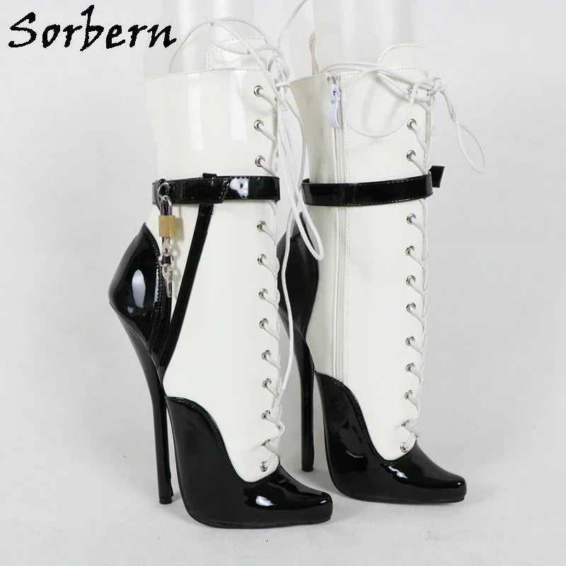 Sorbern Sexy Lockable Ankle Boots For Women Ballet High Heel Stilettos With Chains Sm Shoes Crossdresser Custom Colors