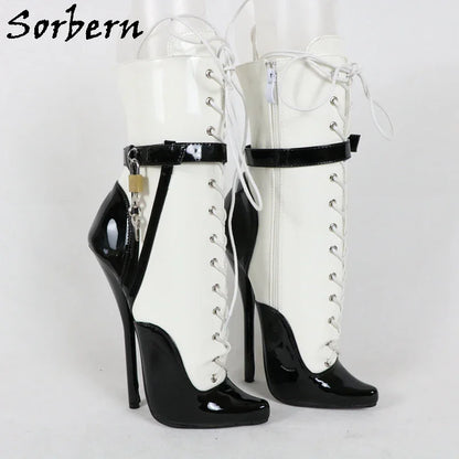 Sorbern Sexy Lockable Ankle Boots For Women Ballet High Heel Stilettos With Chains Sm Shoes Crossdresser Custom Colors