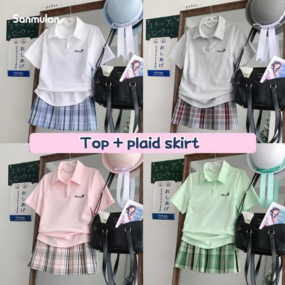 Japanese JK Uniform Polo Shirt and Skirt Suit Spring and Summer Wear Genuine All-match College Style Female Cute Lady Quiet