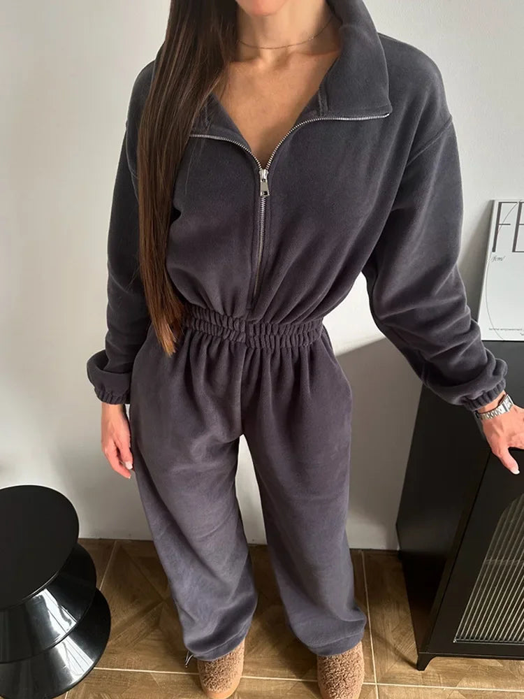 Jumpsuits Women Rompers One Piece Full Sleeve Zipper Overalls Long Pants Elastic High Waist Rompers Y2k Streetwear Jumpsuit 2025