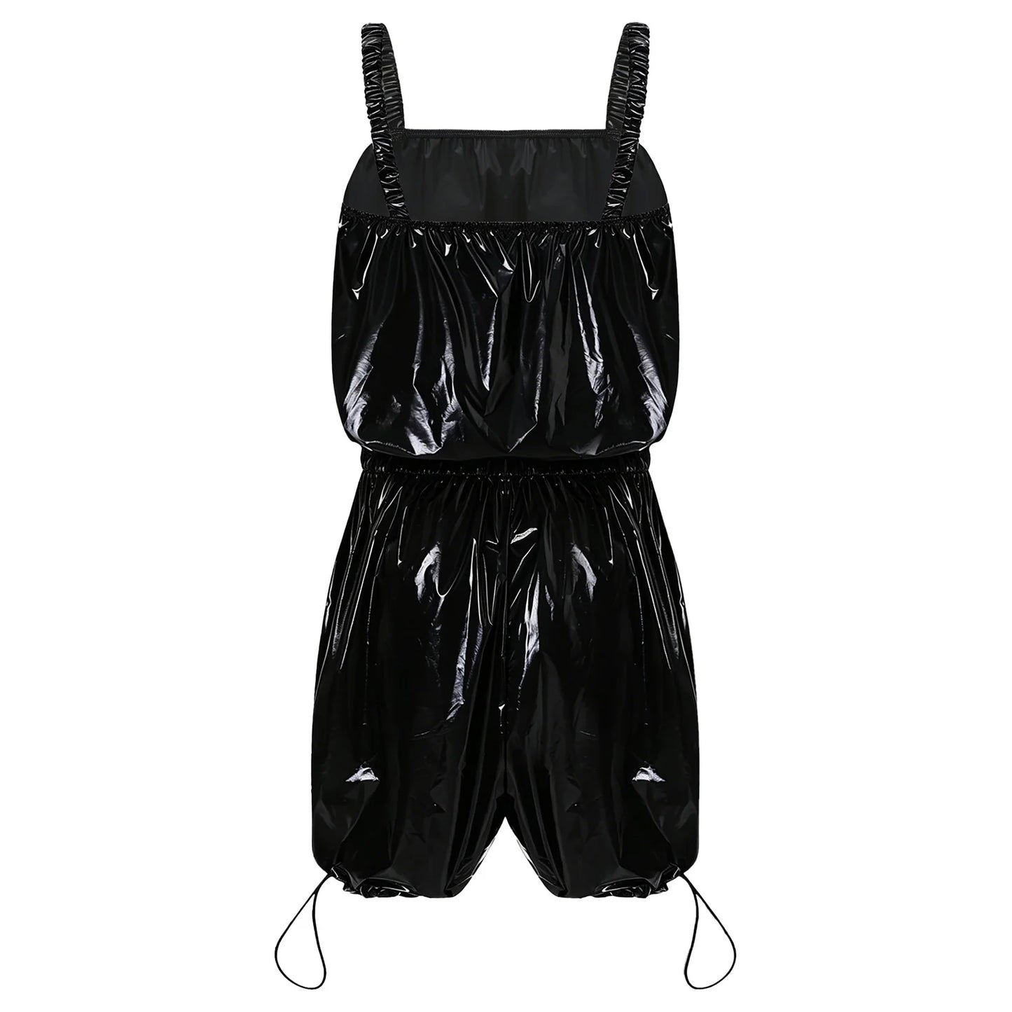 Womens Glossy Waterproof Diaper Cover Sling Bodysuit Waistband Drawstring Legs One-piece Cami Rompers Adaptive Short Jumpsuit