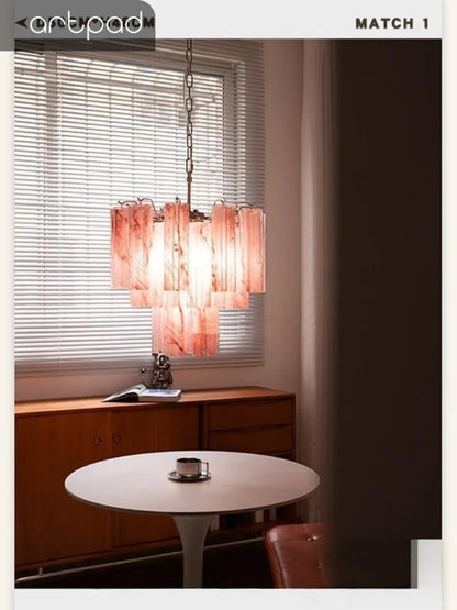 Designer Murano Ceiling Chandeliers Pink Colorful Glass LED Hanging Pendant Lights for Living Dining Room Bar Villa Art Lighting