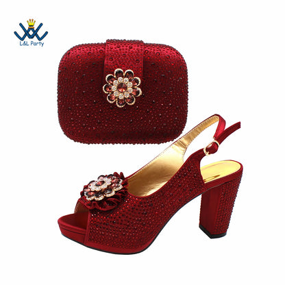 New Design Peep Toe African Spring Autumn Lady Shoes and Bag Set in Gold Color Women Sandal in Wedding