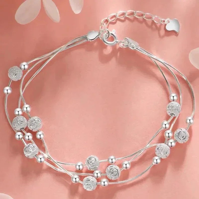 925 Sterling Silver Beautiful Bead Bracelets For Women Korean Fashion Designer Adjustable Bead Bracelet Luxury Original Jewelry