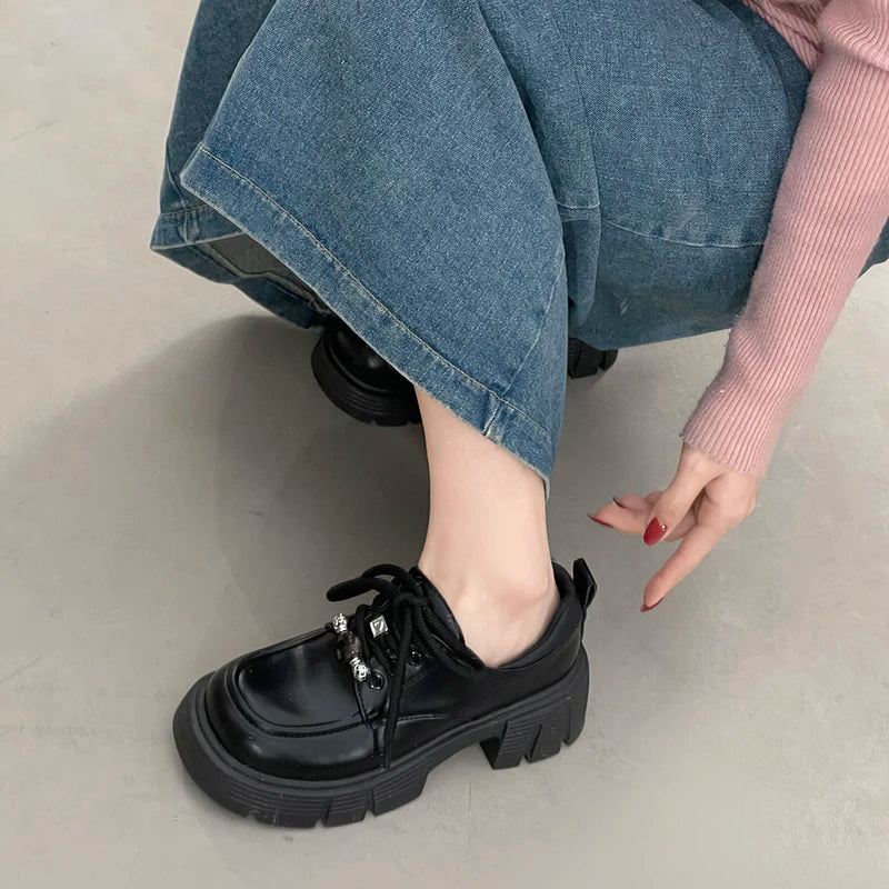 2026 Loafers Women Shoes New in Fashion Luxury Designer Thick-soled Relaxation Women Shoes Black Big Size Shoes 7657