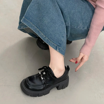 2026 Loafers Women Shoes New in Fashion Luxury Designer Thick-soled Relaxation Women Shoes Black Big Size Shoes 7657