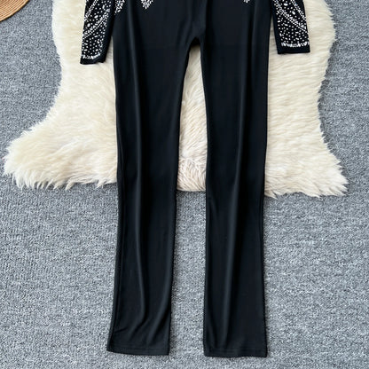SINGREINY Sexy Senior Bodycon Jumpsuits Women Deep V-Neck Long Sleeves Zipper Diamonds Design Fashion Hotsweet Party Playsuits