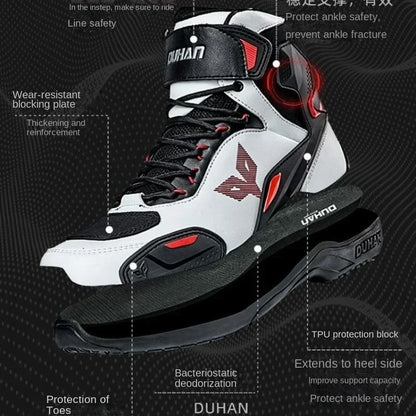 DUHAN Male Boots for Motorcycle Waterproof Anti Slip Fall Prevention Mid Top Men Leather Riding Shoes Autumn Winter Cycling Shoe