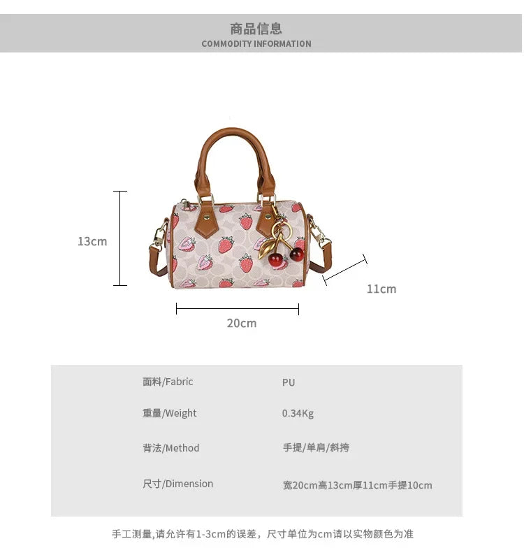 2026 Luxury Designers Crossbody Bags Cherry Pattern PU Leather Boston Handbag Shoulder Bags Bolsos Mujer Bags Woman Tote Bag