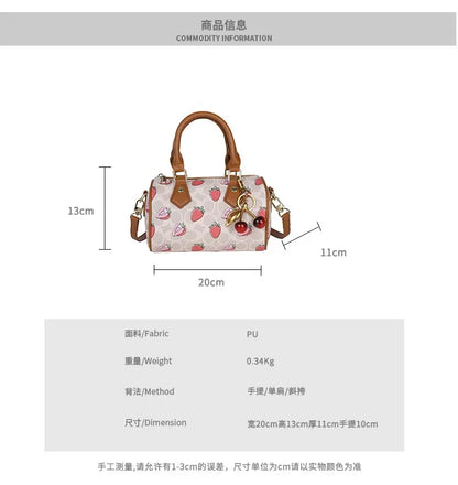 2026 Luxury Designers Crossbody Bags Cherry Pattern PU Leather Boston Handbag Shoulder Bags Bolsos Mujer Bags Woman Tote Bag