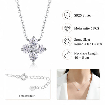 LongZhe Moissanite Necklace for Women 0.3CT 4mm Round Cut S925 Sterling Silver Flower Pendant Clavicle Chain Jewelry Gift