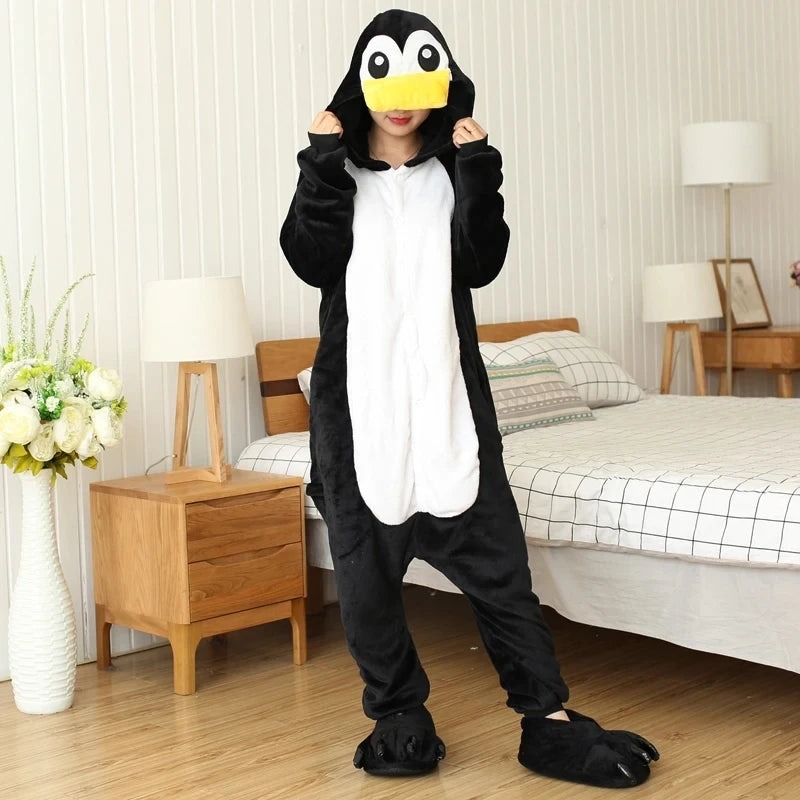 Adults Onesies Animal Pajamas Set Penguin Panda Frog Pig Cat Funny Cartoon Cosplay Costume Unisex Women Halloween Party Costume