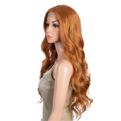 Synthetic Lace Frontal Wig For Women Cosplay Highlight Wig Body Wave Lace Wig Orange Ombre Blonde Brown Wigs Heat Resistant Wig