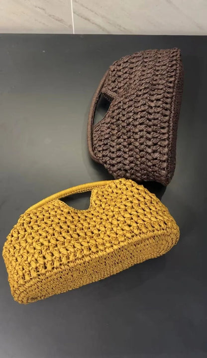 Elegant Luxury Woven Clutch Bag Large Capacity Simple Texture Women Handbag Straw Beach Bag Wallet Travel