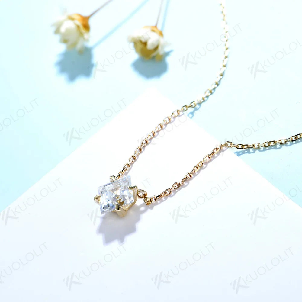Kuololit 1CT Rhomboid Moissanite Necklaces for Women Solid 10K 14K 18K 925 Silver Moissanite Pendant with Chain for Engagement