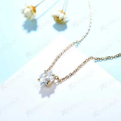Kuololit 1CT Rhomboid Moissanite Necklaces for Women Solid 10K 14K 18K 925 Silver Moissanite Pendant with Chain for Engagement