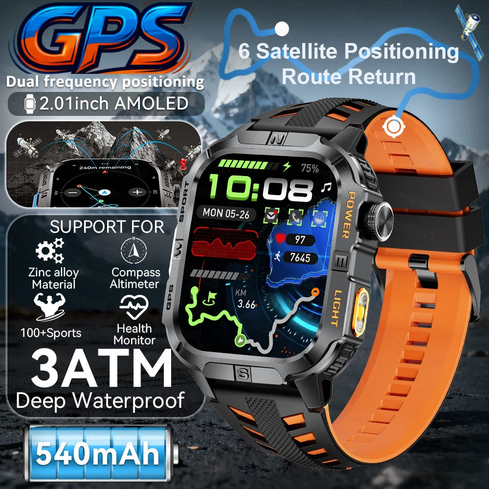 New Outdoor Military Men Smartwatch Equipped With GPS Sports LED Lighting, Compass, Wireless Communication IP68 Waterproof Watch