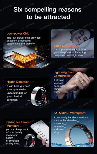 2026 Outdoor Sports Smart Ring 5ATM+IP68 Waterproof Rings Heart Rate Blood Pressure/Oxygen Sleep Health Monitoring Smartring Men