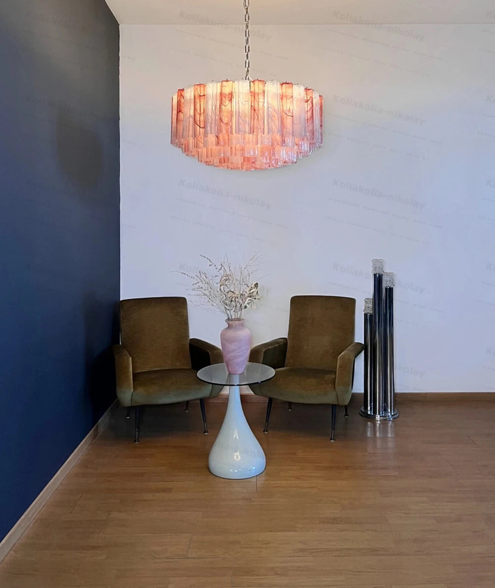 The Pink Love Glass Art Round 50-100cm Dimmable LED Chandelier Hanging Lamps Lustre Suspension Luminaire Lampen For Living Room