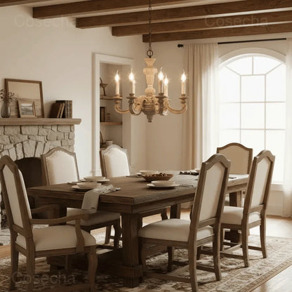 Antique White Wood Chandeliers Mid Century Chandelier Vintage French Hanging Chandeliers Classic 5/6/8 Lights Dining Living Room