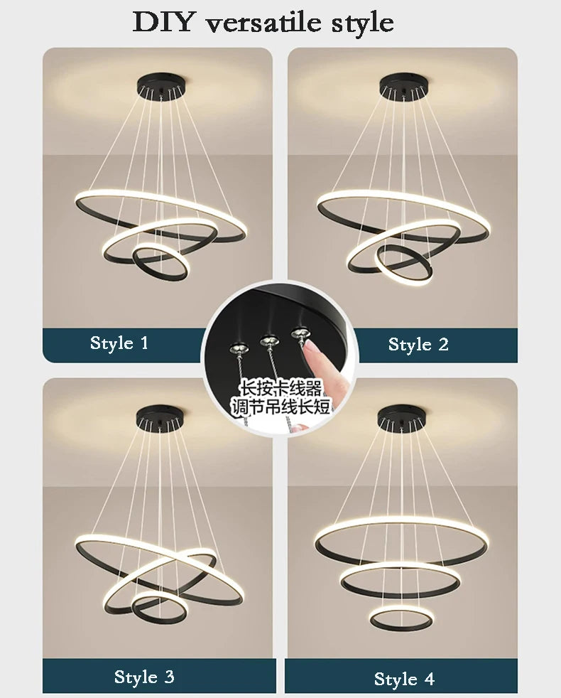 Nordic Simple Circles LED Chandelier 3 Rings Lights for Dining Bar Living Room Pendant Lamp Loft Home Decoration
