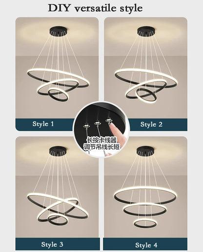 Nordic Simple Circles LED Chandelier 3 Rings Lights for Dining Bar Living Room Pendant Lamp Loft Home Decoration