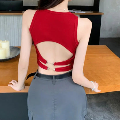New Women Sports Tank Tops With Bra Pad Casual Crop Tops Backless Knitt Running Camisole For Women Streetwear Tops