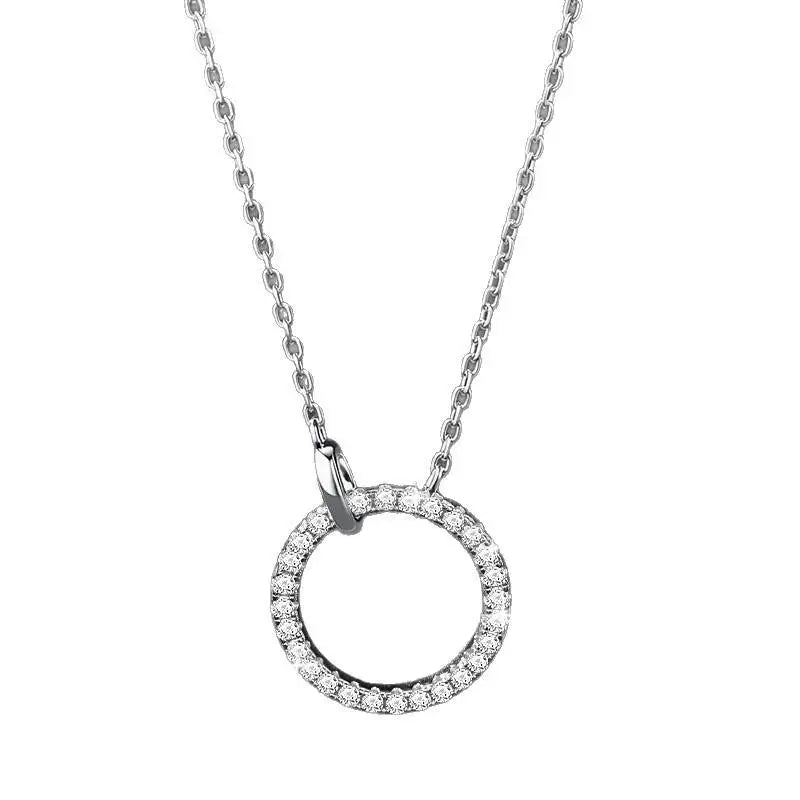 SG S925 Pure Silver Round Double Buckle High-end Light Luxury Simple 2 Carat Moissanite Necklace Full Diamond Collarbone Chain