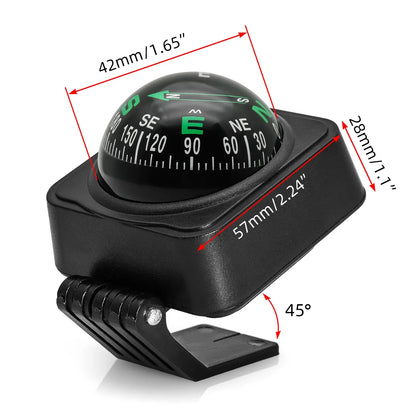 Marine Navigation Compass Guide Ball 360° Pivoting Magnetic Compass Dash-Mount High-Precision Black Compasses with Suction Cup