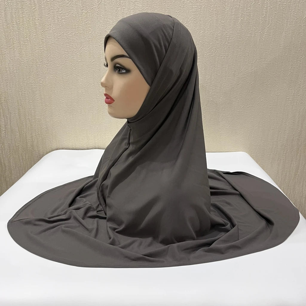 H292 Plain Two Pieces Large size muslim hijab with chin part top quality amira pull on islamic scarf hot sell headscarf