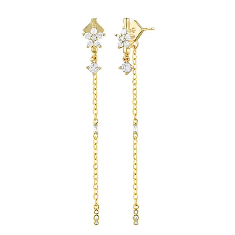 925 Sterling Silver Needle Long Chain Stud Earrings For Women Exquisite Zircon Geometric Tassel Pendant Earrings Luxury Jewelry