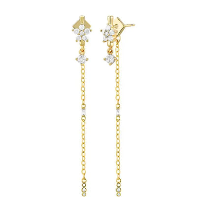 925 Sterling Silver Needle Long Chain Stud Earrings For Women Exquisite Zircon Geometric Tassel Pendant Earrings Luxury Jewelry