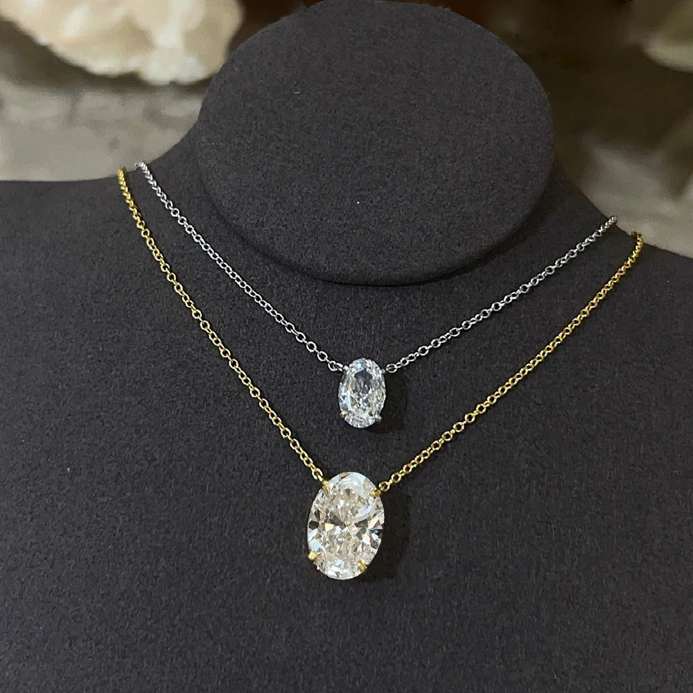 1/2/3carat Solitaire Oval Cut Moissanite Diamond Pendant for Women 18kYellow/Rose Gold Plated S925 Silver Minimalist Neck Chain