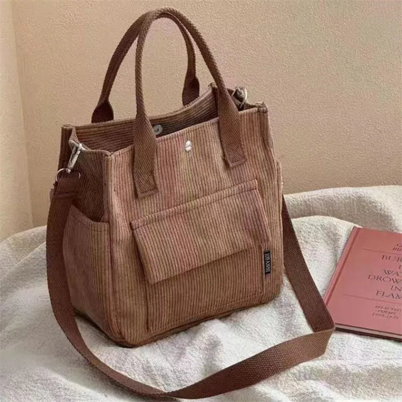 Large Capacity Corduroy Tote Bags for Work Commuting Carrying Bag College Style Student Outfit Book Shoulder Bag Shopping Bag