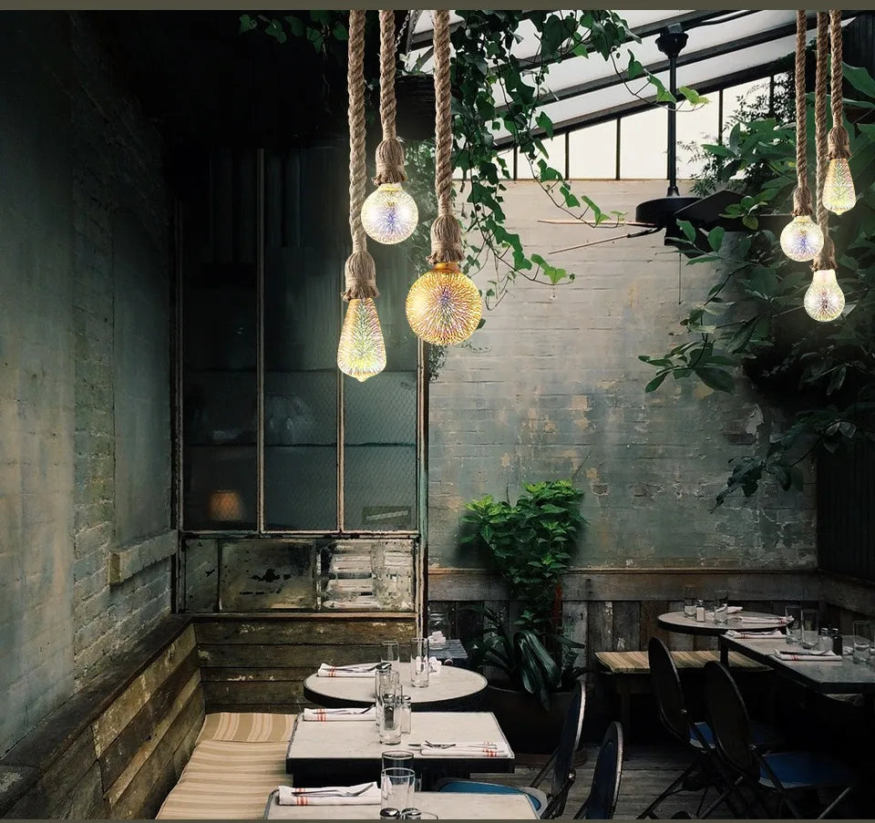 Hemp Rope Pendant Lights E27 Vintage Retro Hemp Rope Lamp Hanging Lamps Creative Loft Home Chandeliers LED Light Base AC85V-265V