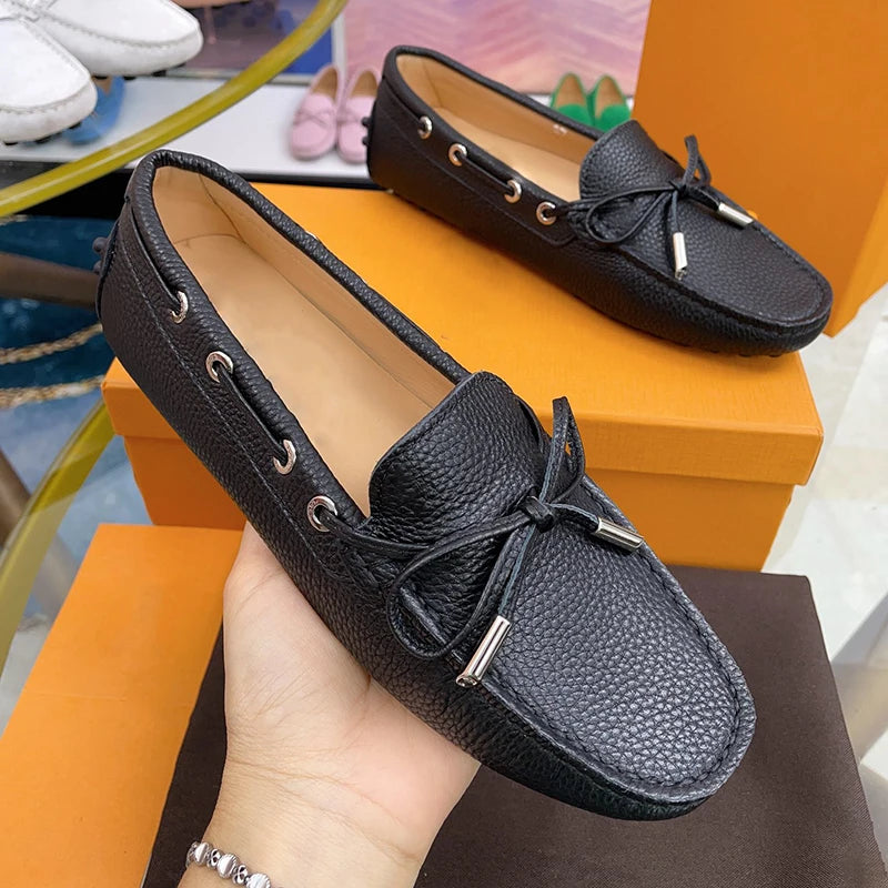 Spring Summer Ladies Genuine Leather Comfortable Slip-On Soft Bottom Driving Casual Flat Office Lazy Person Loafers Shoes