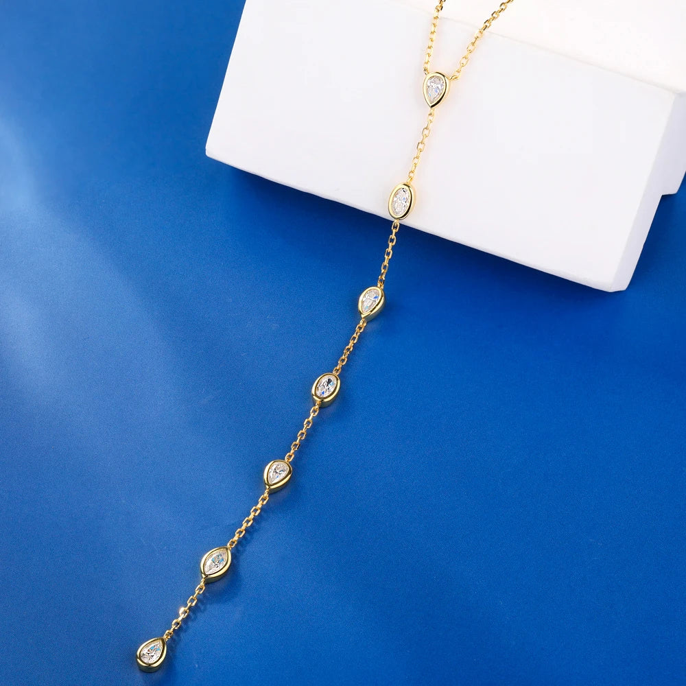Bezel Set Long Tassel Y Shape Moissanite Necklace 925 Sterling Silver Multi Stone Necklace for Women 925 Sterling Silver Jewelry